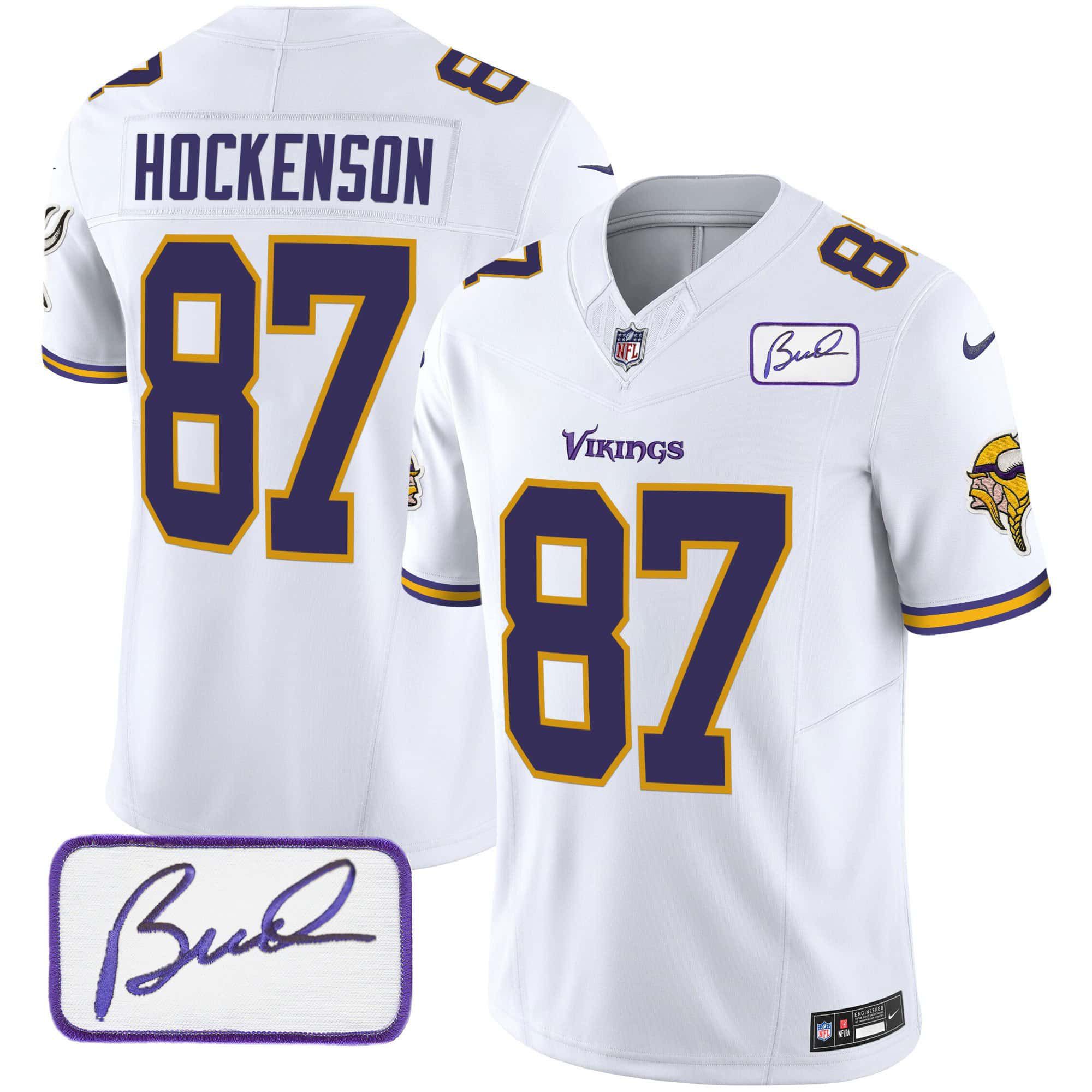 Men Minnesota Vikings #87 Hockenson White 2024 Nike Bud Grant Patch Classic Limited NFL Jersey style 2->indianapolis colts->NFL Jersey